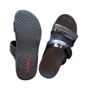 Vionic Shore Black Orthaheel Comfort Slide Sandals